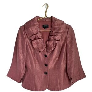 Adriana Papell Womens Evening Jacket 8 Pink Shimmer Ruffle Belted Elegant Chic